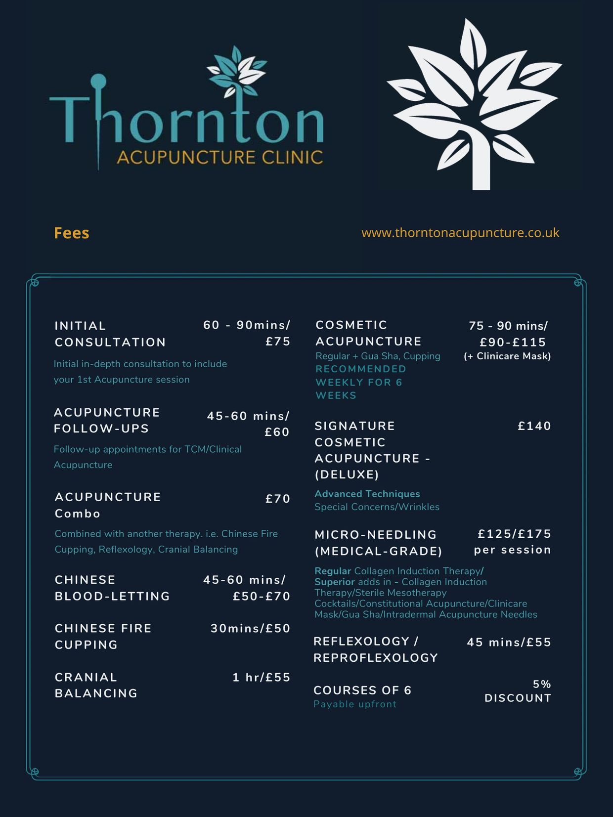 PRICE LIST thornton acupuncture
